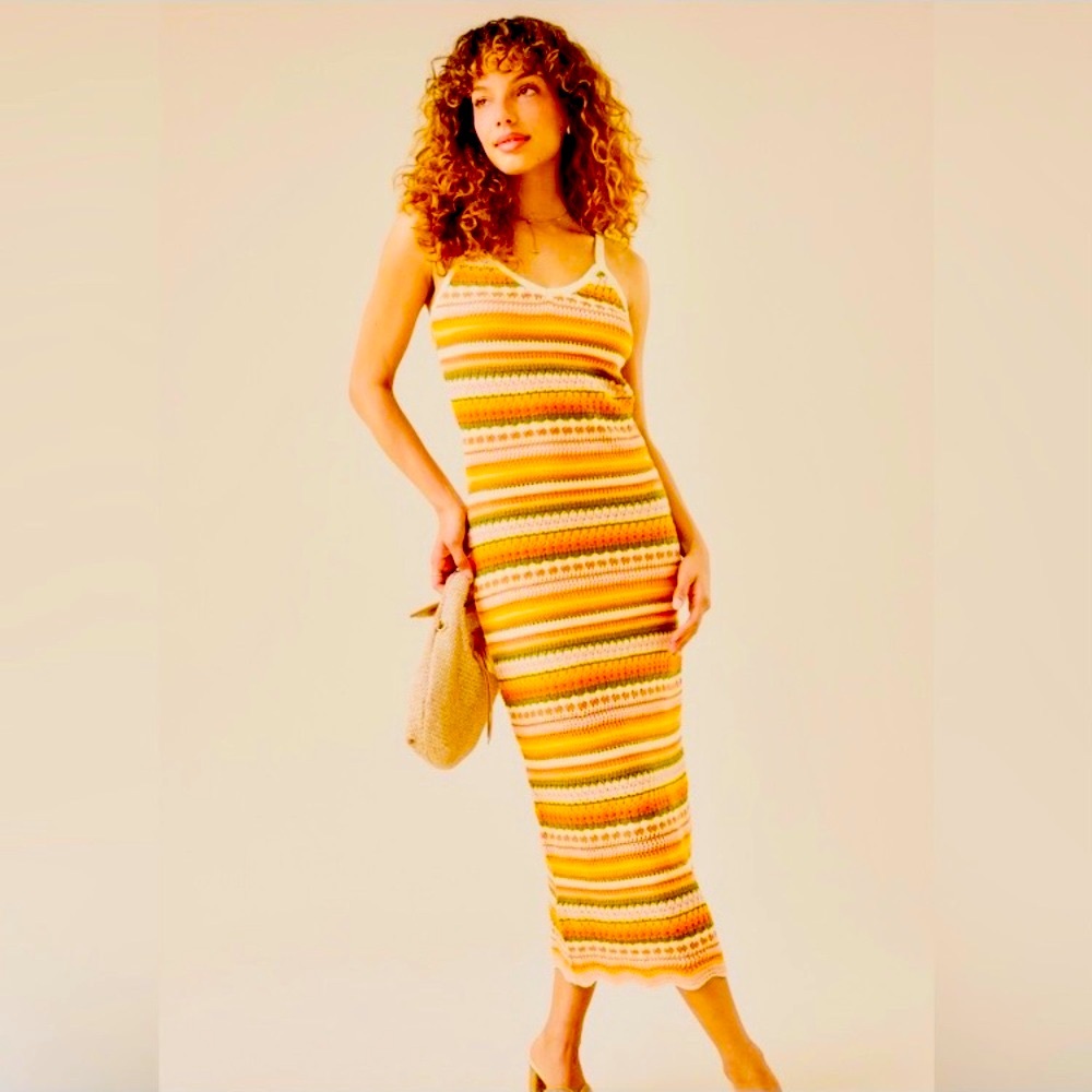 Altar’d State NWT Striped crochet Knit Vicki Midi Dress lined slit size XXS
